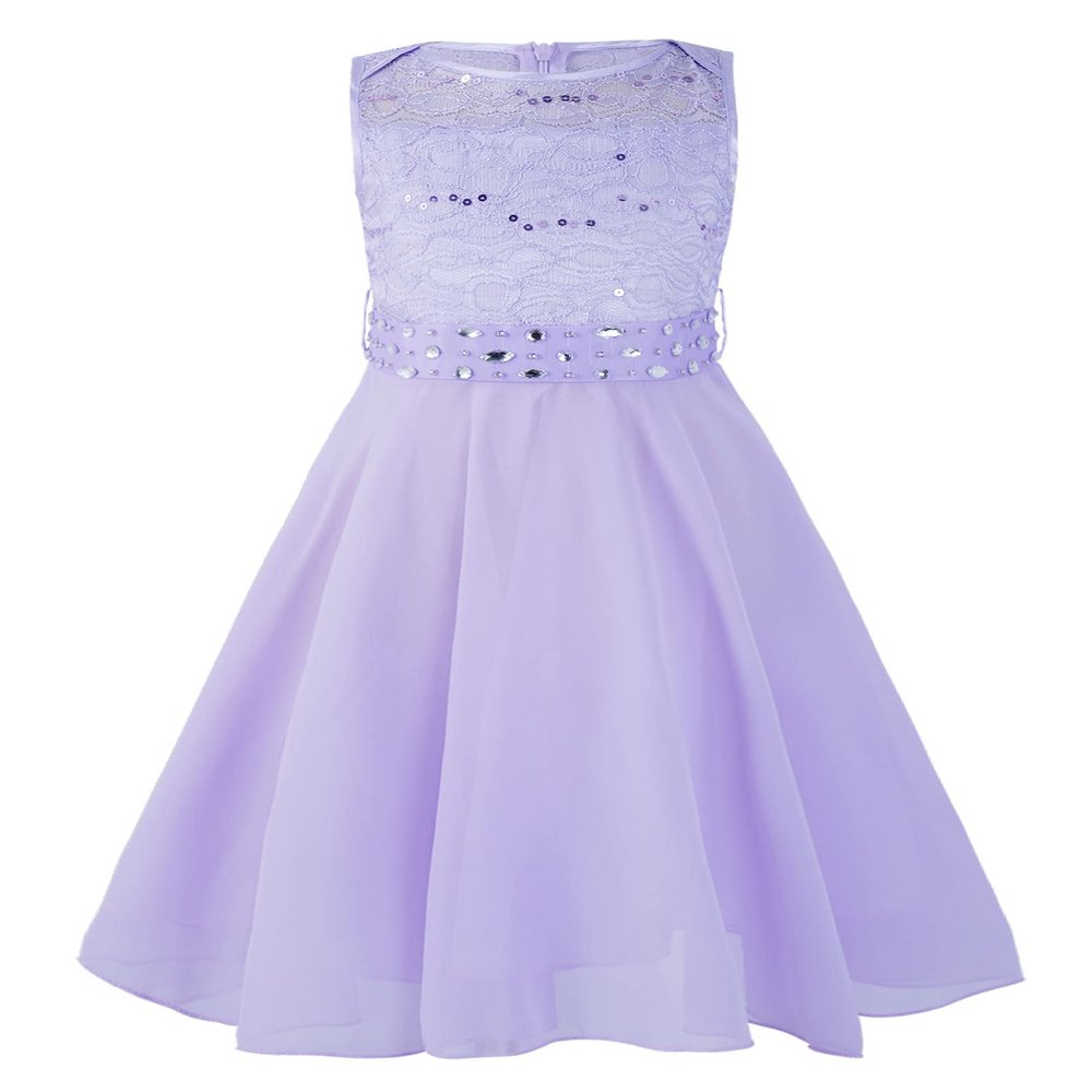 Loloda Kids Girls Sequined Rhinestone Chiffon Bridesmaid Dress Wedding Party Pageant Formal Prom Ball Gown Lavender 6 Years