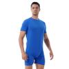 Manyakai Men's One Piece Athletic Bodysuit Button Down Leotard Shirt Gymnastic Jumpsuit Biketard Rompers Blue XX-Large view 1