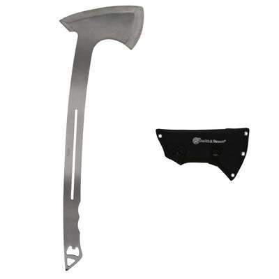 Smith & Wesson Bullseye Large Throwing Axe with 20in Full Tang Stainless Steel Design, Bottle Opener and Nylon Sheath for Outdoor Recreation and Competition