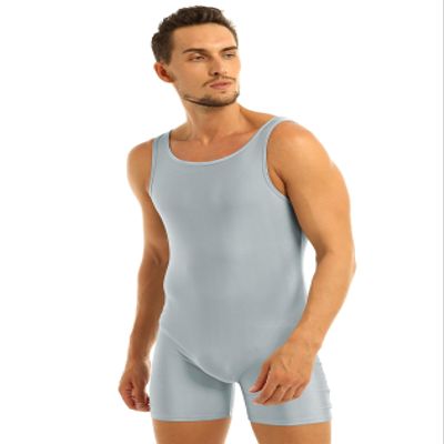 Manyakai Men Athletic Sleeveless Stretchy Bodysuit One Piece Sport Gymnastics Leotard Dance Biketard Silver-gray X-Large