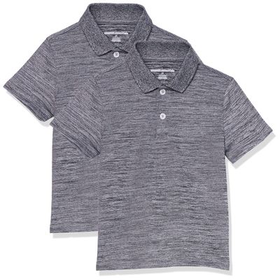 Amazon Essentials Boys' Short-Sleeve Active Performance Polo Shirts, Pack of 2, Grey Space Dye, X-Large