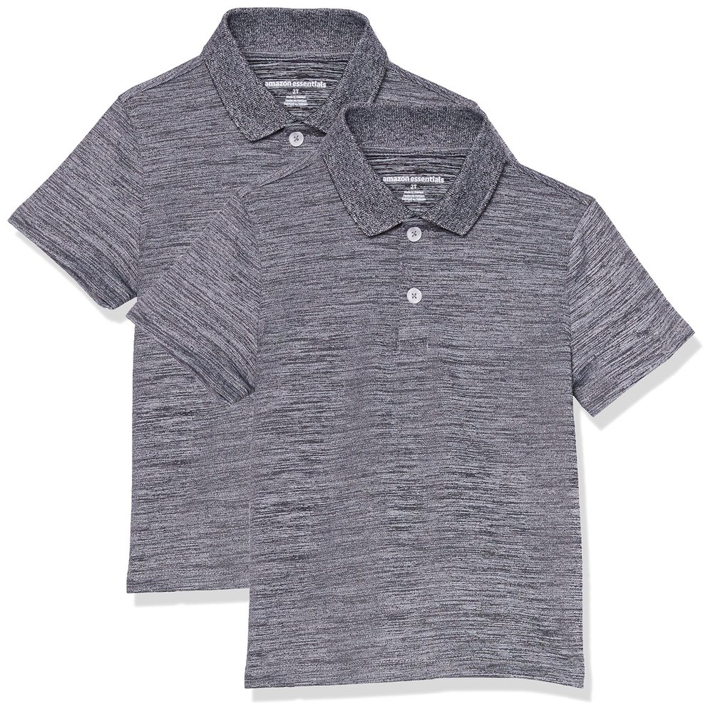Amazon Essentials Boys' Short-Sleeve Active Performance Polo Shirts, Pack of 2, Grey Space Dye, X-Large