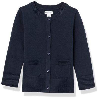 Amazon Essentials Girls' Uniform Slim Fit Crewneck Cardigan Sweater, Navy, XX-Large