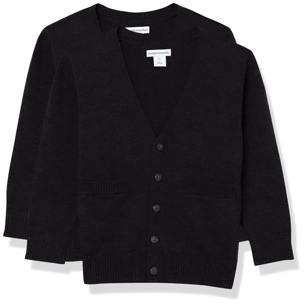 Amazon Essentials Unisex Toddlers' Uniform Cotton Cardigan Sweaters, Pack of 2, Black, 4T
