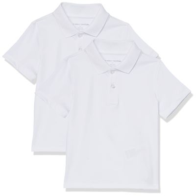 Amazon Essentials Boys' Short-Sleeve Active Performance Polo Shirts, Pack of 2, White, Large