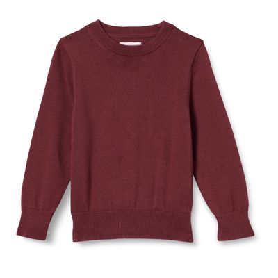 Amazon Essentials Boys' Uniform Cotton Crewneck Sweater, Burgundy, Small