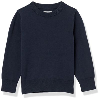 Amazon Essentials Boys' Cotton Uniform Crewneck Pullover Sweater, Navy, Small