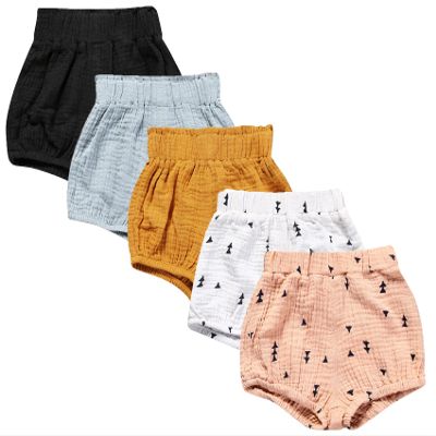 5 Pack Baby Cotton Linen Blend Bloomer Shorts Cute Stripe Dot Triangle Shorts Bloomers Loose Harem Shorts for Boy Girl (Color b,9-12 Months,9 Months,12 Months)