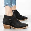 Combat Ankle Boots for Womens Flower Pattern Splicing Lace-Up Zipper Booties Square Low Heel Cute Almond Toe view 3