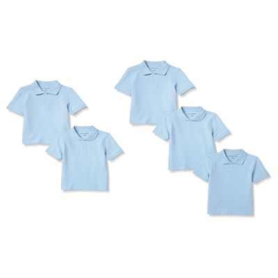 Amazon Essentials Boys' Uniform Short-Sleeve Pique Polo Shirts, 5-Pack Light Blue, X-Large