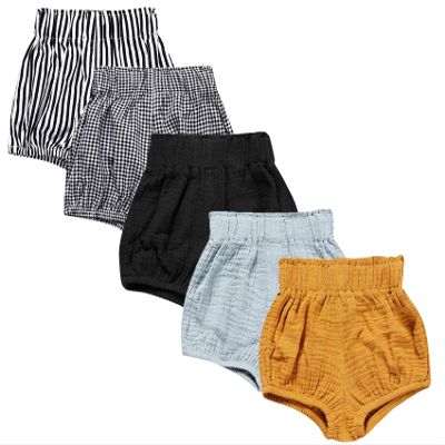 5 Pack Baby Cotton Linen Blend Bloomer Shorts Cute Stripe Dot Triangle Shorts Bloomers Loose Harem Shorts for Boy Girl (Color c,9-12 Months,9 Months,12 Months)