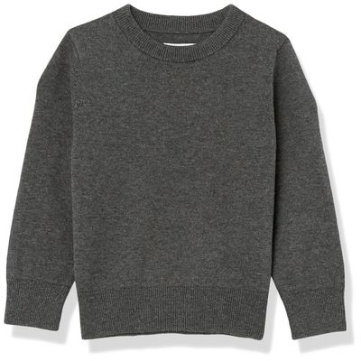 Amazon Essentials Boys' Cotton Uniform Crewneck Pullover Sweater, Charcoal Heather, Medium