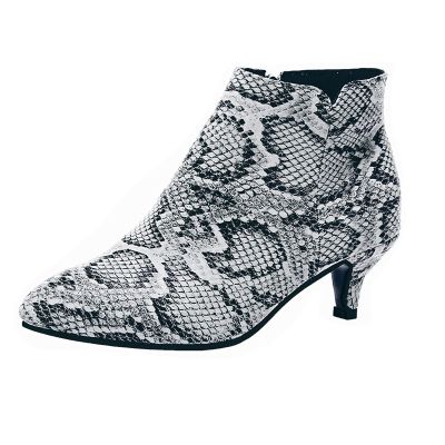 Noble Women Ankle Boots Stiletto Mid Heels Zipper Short Boots Stylish Leopard Snakeskin Pattern Pointed Toe Booties