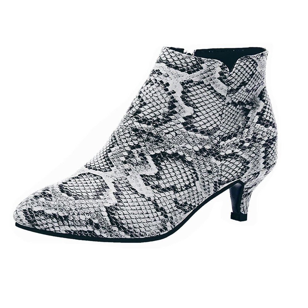 Noble Women Ankle Boots Stiletto Mid Heels Zipper Short Boots Stylish Leopard Snakeskin Pattern Pointed Toe Booties