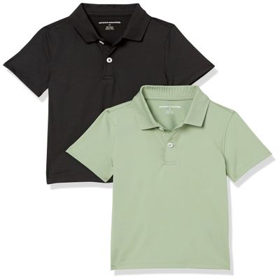 Amazon Essentials Boys' Short-Sleeve Active Performance Polo Shirts, Pack of 2, Black/Olive, XX-Large