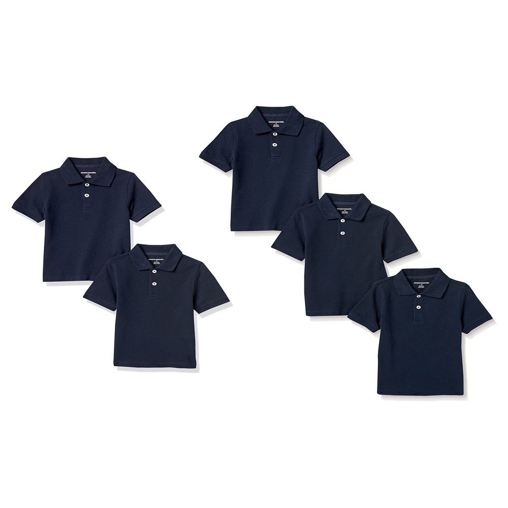 Amazon Essentials Boys' Uniform Short-Sleeve Pique Polo Shirts, 5-Pack Navy, 3T
