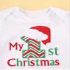 Baby Girls My First Christmas Clothes Set Letter Printed Long Sleeve Romper Tops+Bowknot Stripe Skirt+Headband (Red Wine, 6-12 Months) view 3
