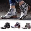 Combat Ankle Boots for Womens Flower Pattern Splicing Lace-Up Zipper Booties Square Low Heel Cute Almond Toe view 2