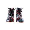 Combat Ankle Boots for Womens Flower Pattern Splicing Lace-Up Zipper Booties Square Low Heel Cute Almond Toe view 4