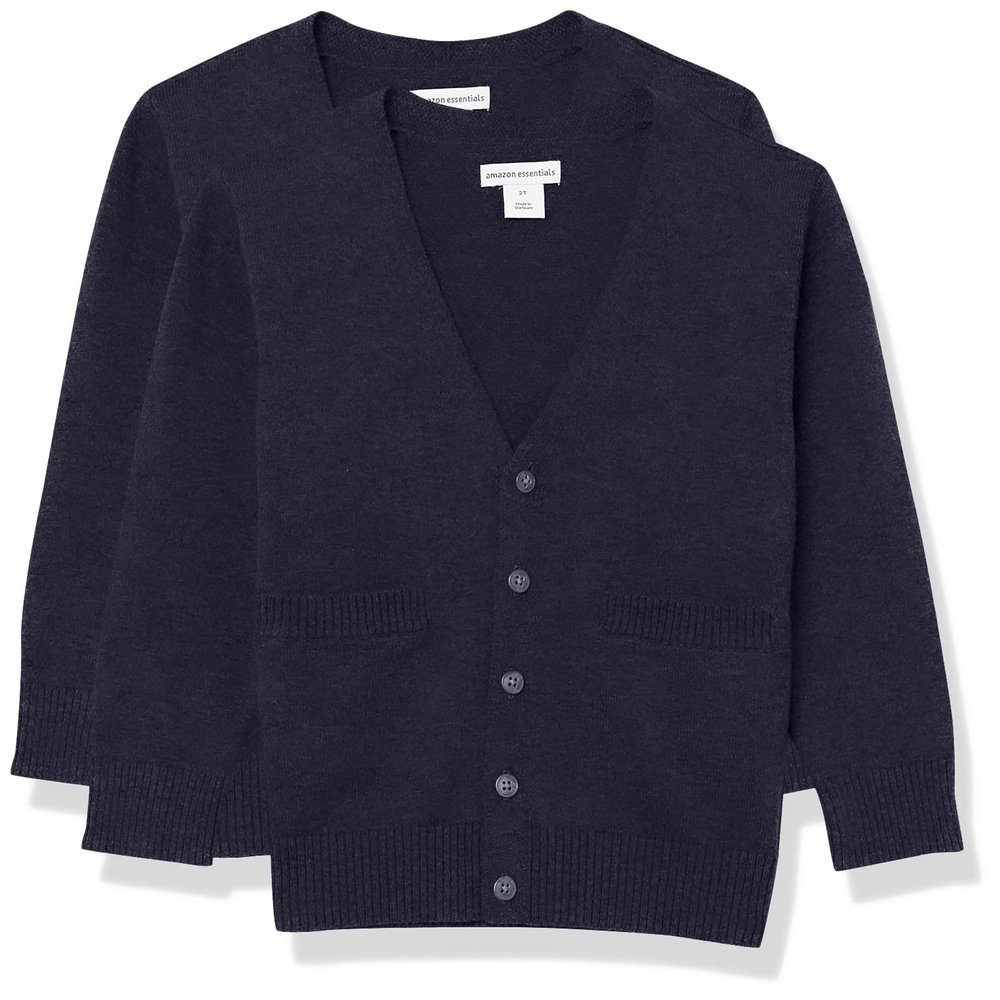 Amazon Essentials Unisex Toddlers' Uniform Cotton Cardigan Sweaters, Pack of 2, Navy, 2T