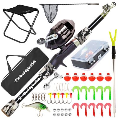 DaddyGoFish Kids Fishing Pole - Rod Reel Combo Tackle Box Starter Set - First Year Small Dock Gear Kit for Boys Girls Toddler Youth Age Beginner Little Children Junior Anglers (Black, 5ft)