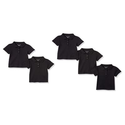 Amazon Essentials Big Girl's Uniform Short-Sleeve Interlock Polo Shirts Shirt, 5-Pack Black, X-Small