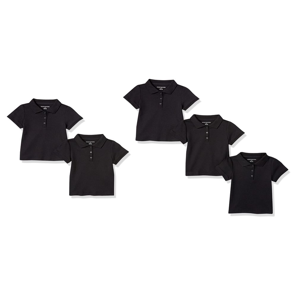 Amazon Essentials Big Girl's Uniform Short-Sleeve Interlock Polo Shirts Shirt, 5-Pack Black, X-Small