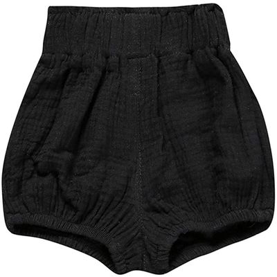 Newborn Baby 1Pack Shorts Cotton Linen Shorts Bloomer Cute Stripe Dot Plaid Triangle Shorts Bloomers Loose Harem Shorts (1pcs Black,12-24 Months,12 Months,24 Months)
