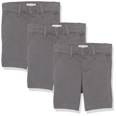 Amazon Essentials Girls' School Uniform Flat Front Shorts with Adjustable Waist, Pack of 3, Grey, 12 Slim