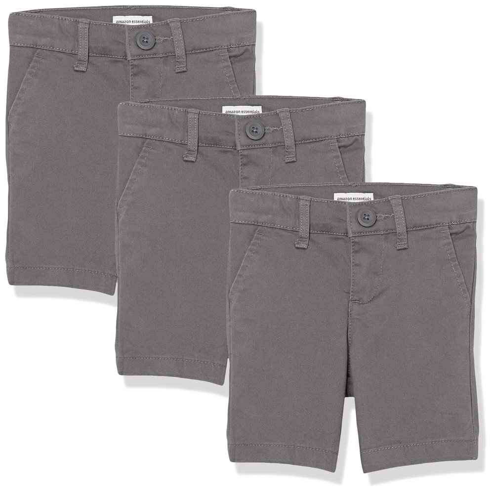 Amazon Essentials Girls' School Uniform Flat Front Shorts with Adjustable Waist, Pack of 3, Grey, 12 Slim