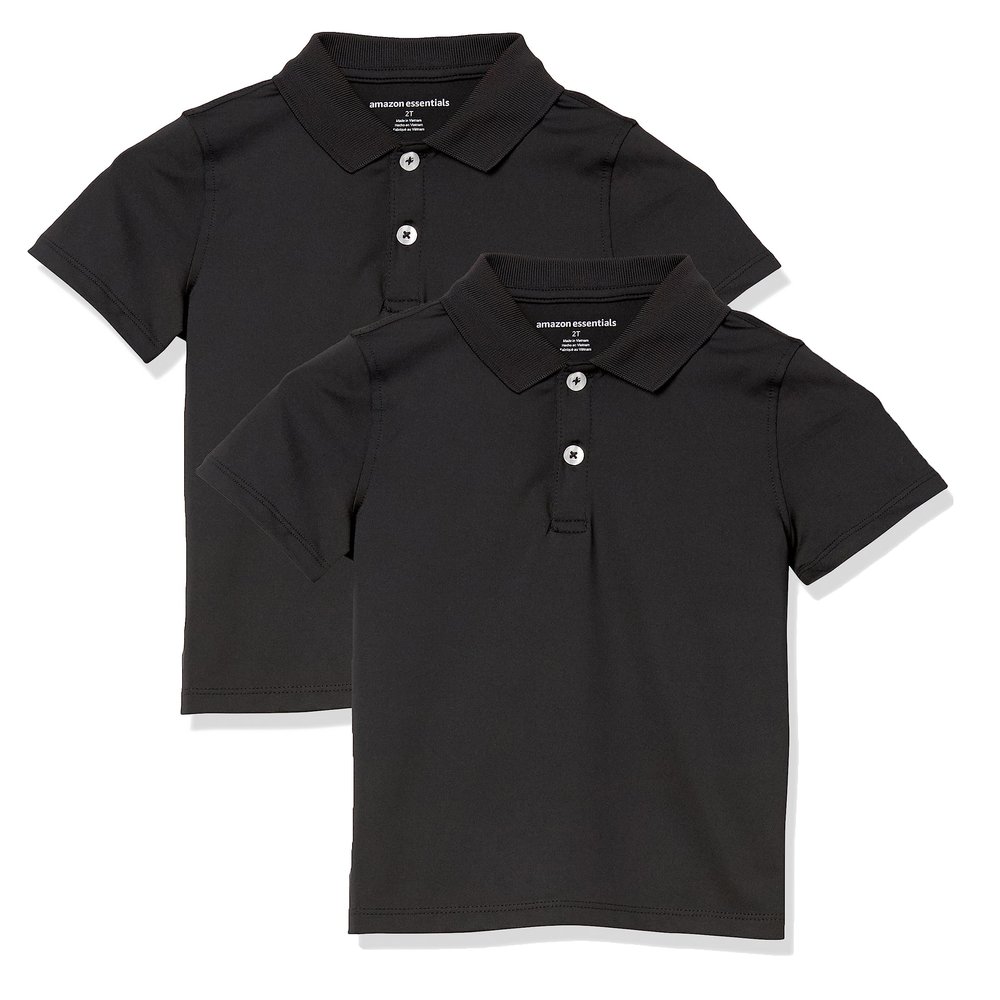 Amazon Essentials Boys' Active Performance Polo Shirts, 2-Pack Black, XX-Large