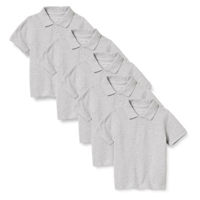 Amazon Essentials Boys' Uniform Short-Sleeve Pique Polo Shirts, 5-Pack Heather Grey, 2T