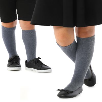 Hugh Ugoli Girls Boys Kids School Uniform Long Dress Socks, Extremely Soft, Comfortable, Rayon derived from Bamboo, Chemical-Free, 3 Pairs Melange Grey | 5-6 Years