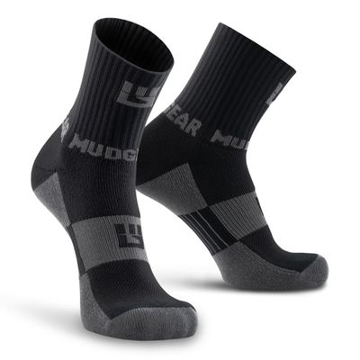 Crew Length Trail Running Socks, Quick-Drying Mid-Calf Socks with Arch Support, Sweat-Resistant, Breathable Athletic Socks for Running, Hiking, Cycling, and Outdoor Adventures, Small, Black/Gray