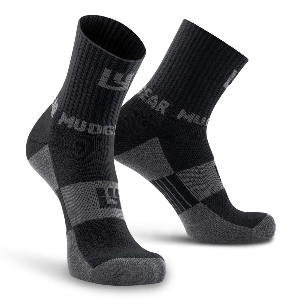 Crew Length Trail Running Socks, Quick-Drying Mid-Calf Socks with Arch Support, Sweat-Resistant, Breathable Athletic Socks for Running, Hiking, Cycling, and Outdoor Adventures, Small, Black/Gray