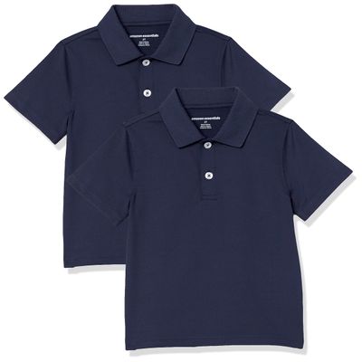 Amazon Essentials Boys' Short-Sleeve Active Performance Polo Shirts, Pack of 2, Navy, Large