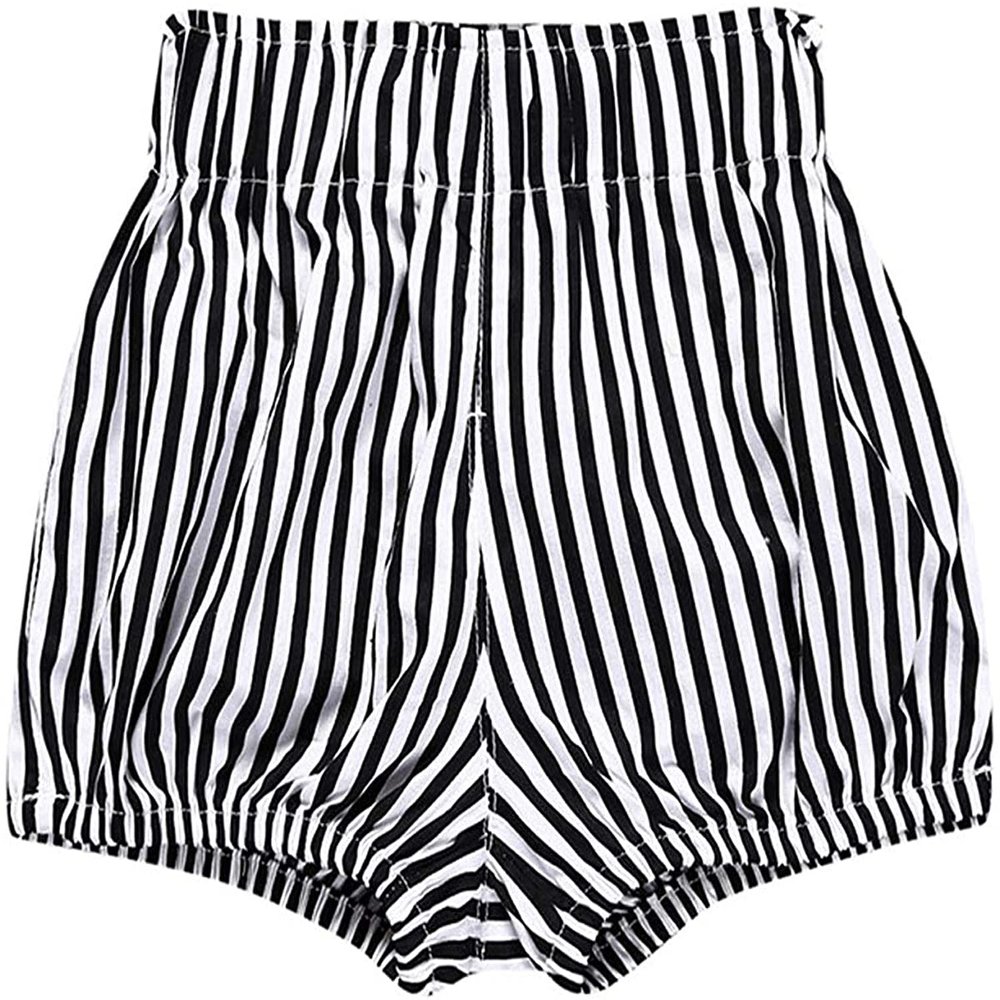 Newborn Baby 1Pack Shorts Cotton Linen Shorts Bloomer Cute Stripe Dot Plaid Triangle Shorts Bloomers Loose Harem Shorts (1pcs Black White Stripe,6-9 Months,6 Months,9 Months)