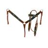 Showman Beaded Leather Headstall & Breast Collar Set w/Teal Rawhide Accent view 1