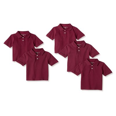 Amazon Essentials Boys' Uniform Short-Sleeve Pique Polo Shirts, 5-Pack Burgundy, X-Large