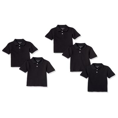 Amazon Essentials Boys' Uniform Short-Sleeve Pique Polo Shirts, 5-Pack Black, Large