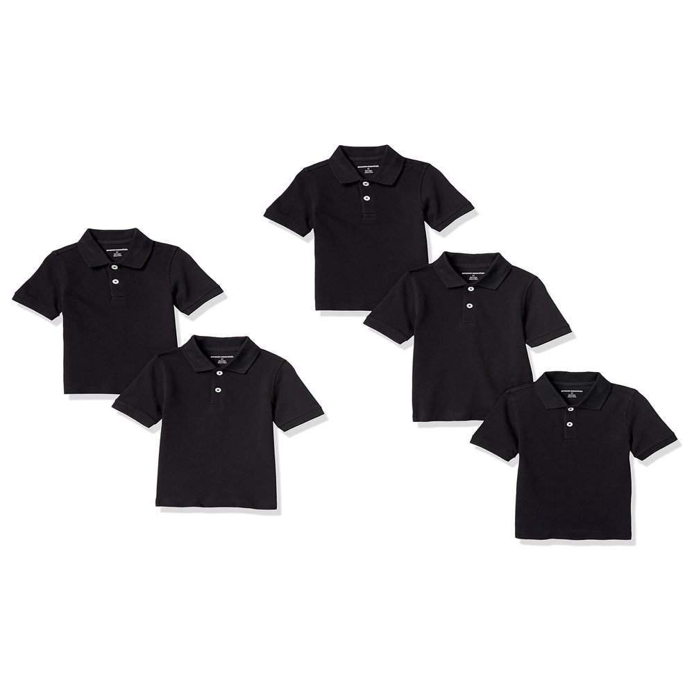 Amazon Essentials Boys' Uniform Short-Sleeve Pique Polo Shirts, 5-Pack Black, Large