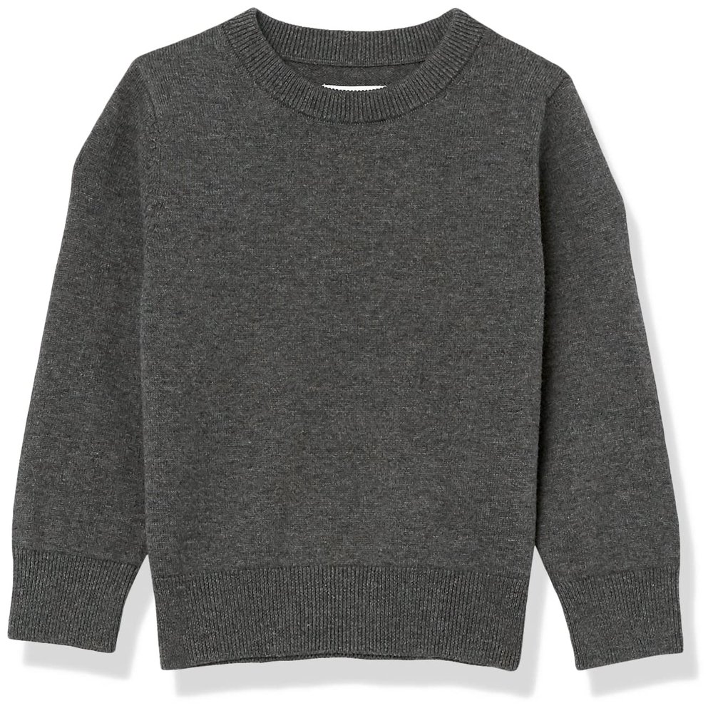 Amazon Essentials Boys' Cotton Uniform Crewneck Pullover Sweater, Charcoal Heather, X-Large