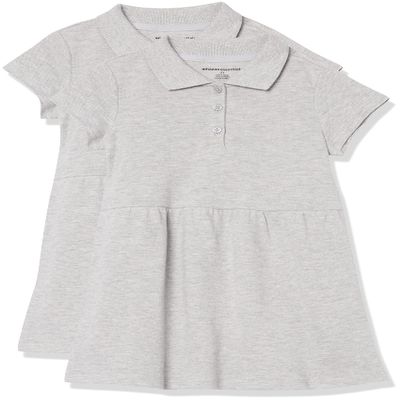 Amazon Essentials Toddler Girls' Short-Sleeve Pique Polo Dress, Pack of 2, Grey Heather, 2T