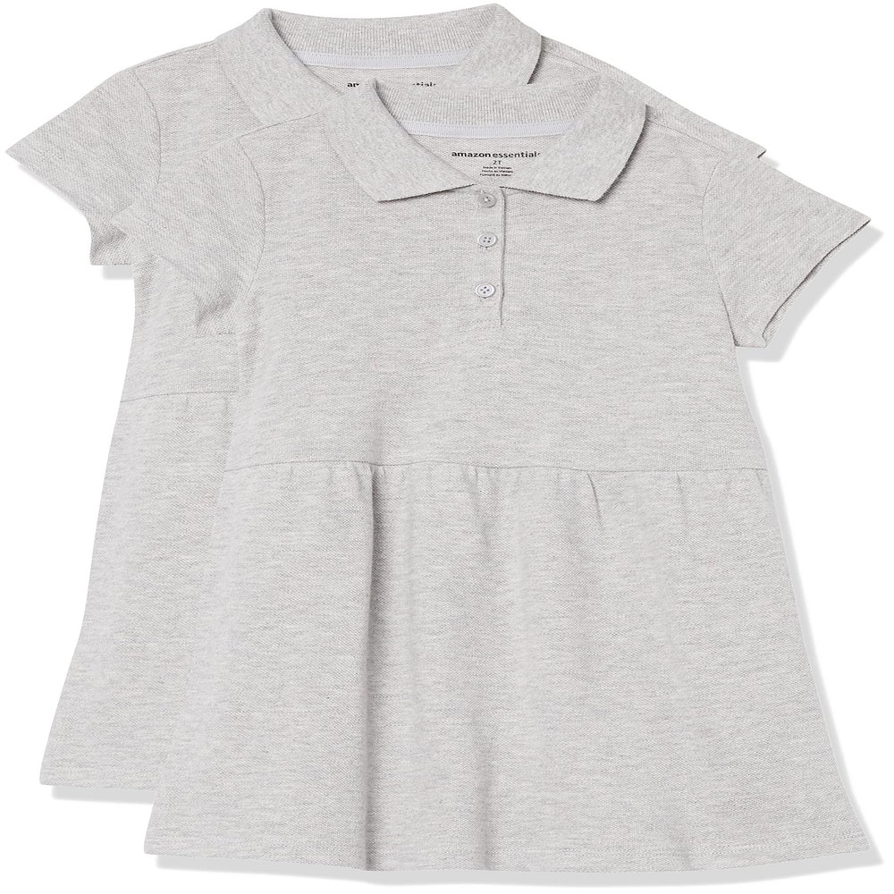 Amazon Essentials Toddler Girls' Short-Sleeve Pique Polo Dress, Pack of 2, Grey Heather, 2T