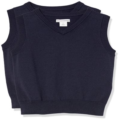 Amazon Essentials Toddler Boys' Uniform Cotton V-Neck Sweater Vest, Pack of 2, Navy, 2T