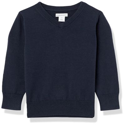 Amazon Essentials Boys' Uniform Cotton V-Neck Sweater, Navy, XX-Large