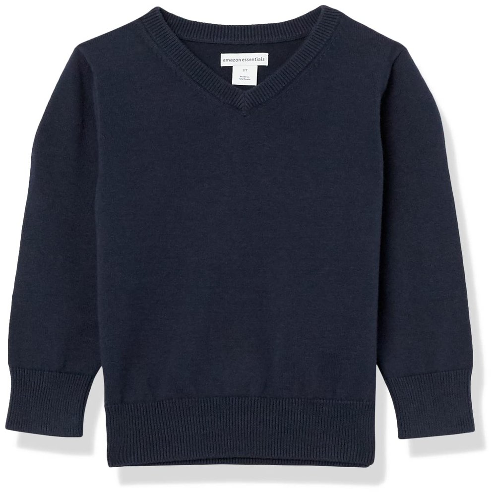 Amazon Essentials Boys' Uniform Cotton V-Neck Sweater, Navy, XX-Large
