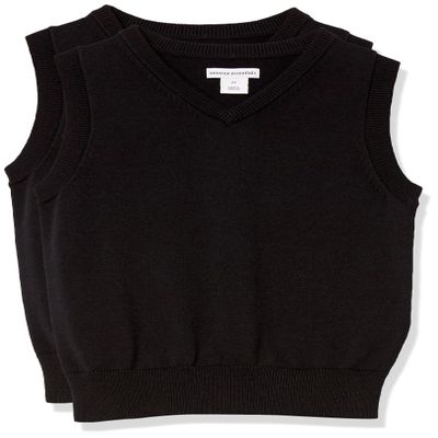 Amazon Essentials Boys' School Uniform Cotton V-Neck Sweater Vest, Pack of 2, Black, Large