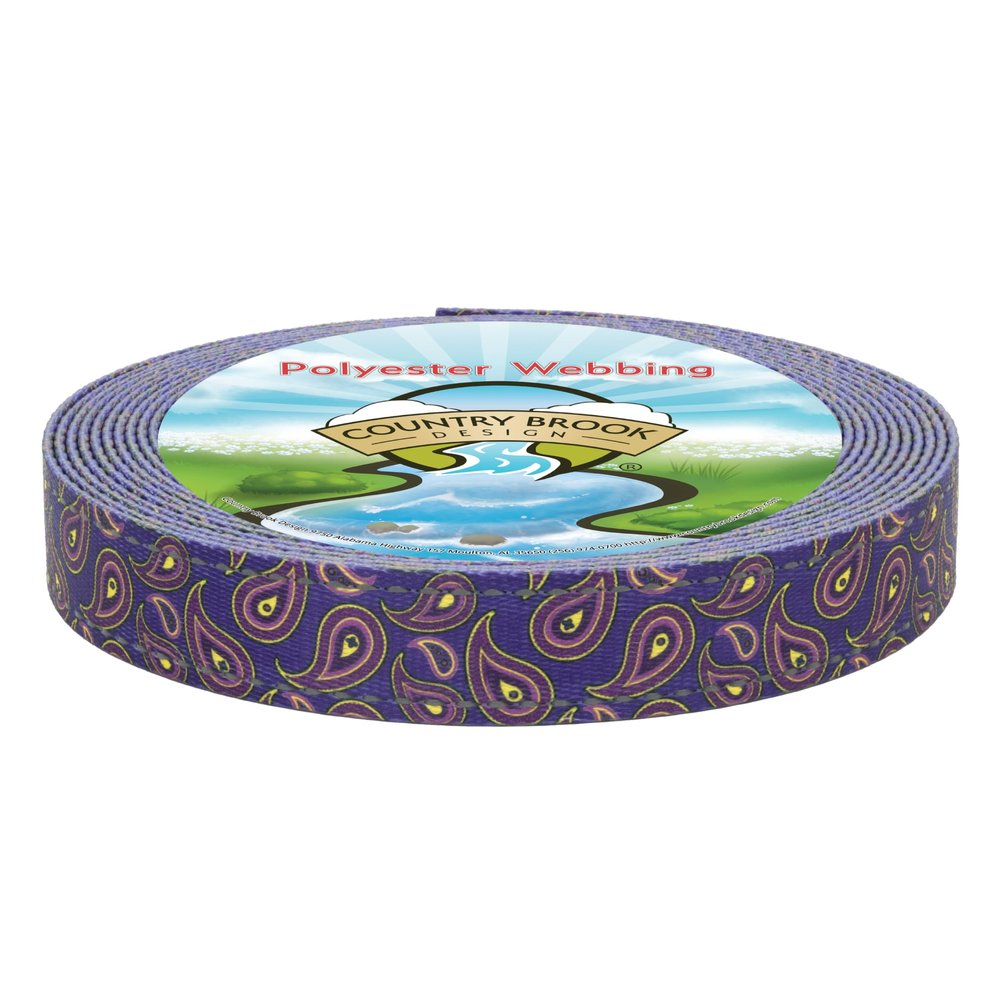 Country Brook Design - Purple Paisley Reflective Polyester Webbing (1 Inch, 20 Yards)