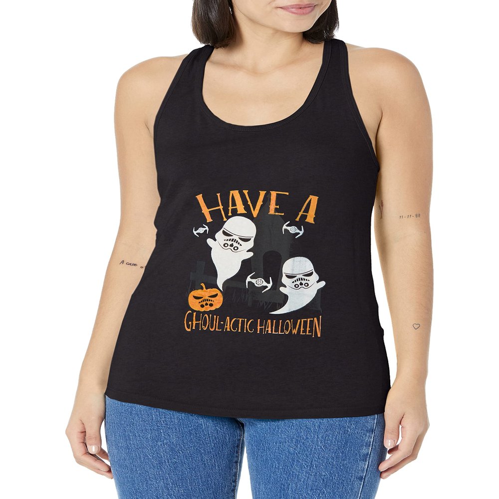 Star Wars Trooper Ghosts Goulactic Halloween Juniors Racerback Tank, Black, X-Large